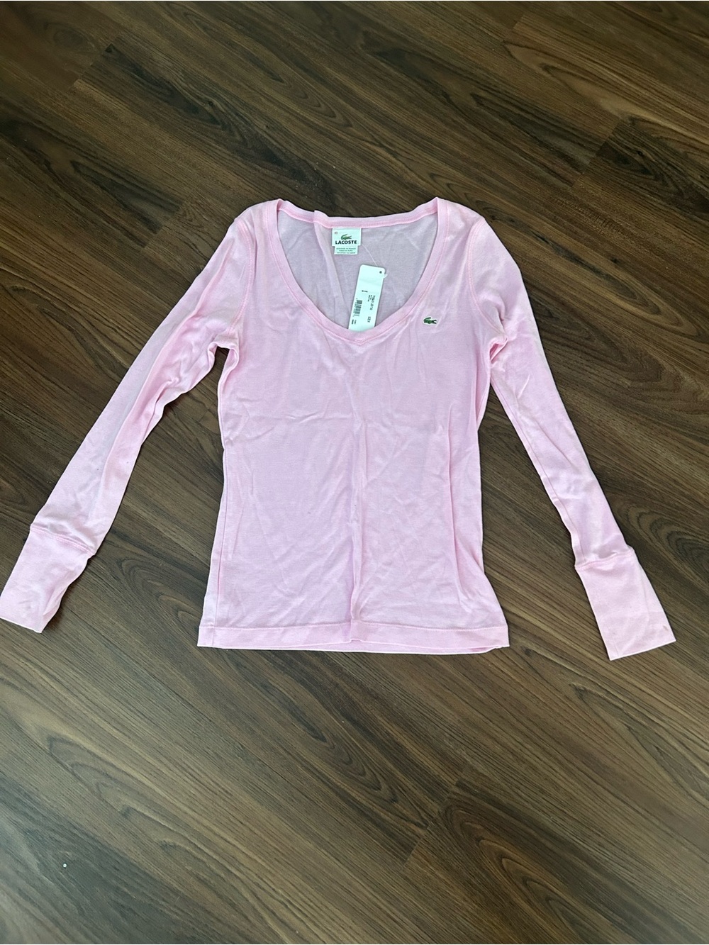Lacoste Light Pink V-Neck Long Sleeve Women's Top
